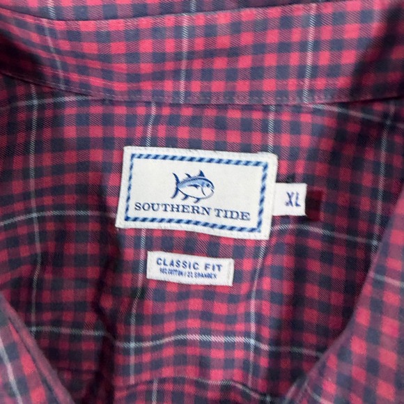 Southern Tide Mens XL Button Down Shirt Classic Fit Red Blue Gingham Long Sleeve - Picture 3 of 7